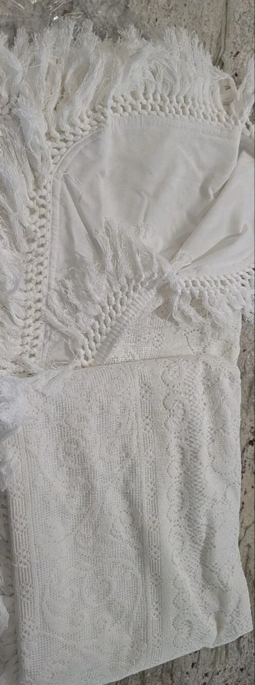 Oxford House Somerset Rose Lace Bedspread Coverlet White Lined Fringe Twin NWOT